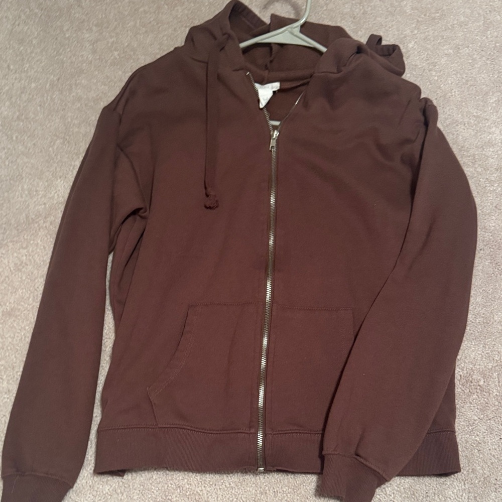 Brown Full-Zip Hoodie Sweater